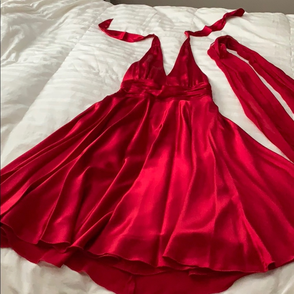Red silk halter dress Christmas Party ready sz 6